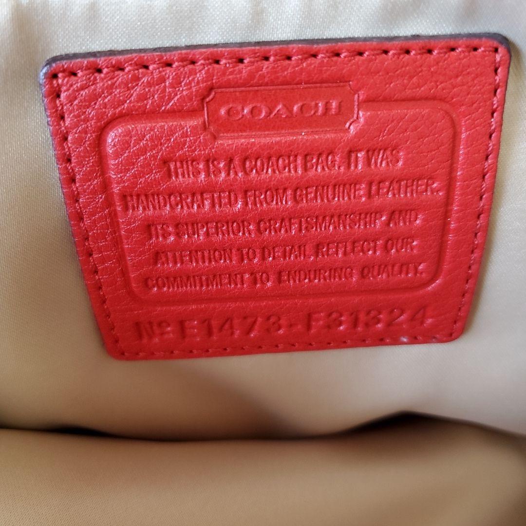 【美品】COACH レザートートーバッグ ショルダーストラップ付レッド オレンジ 美品】COACH レザートートーバッグ ショルダーストラップ付