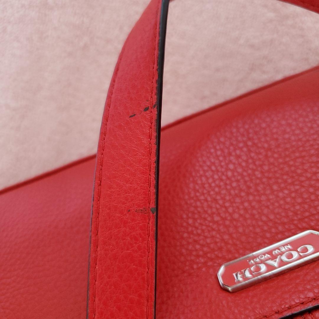 【美品】COACH レザートートーバッグ ショルダーストラップ付レッド オレンジ 美品】COACH レザートートーバッグ ショルダーストラップ付