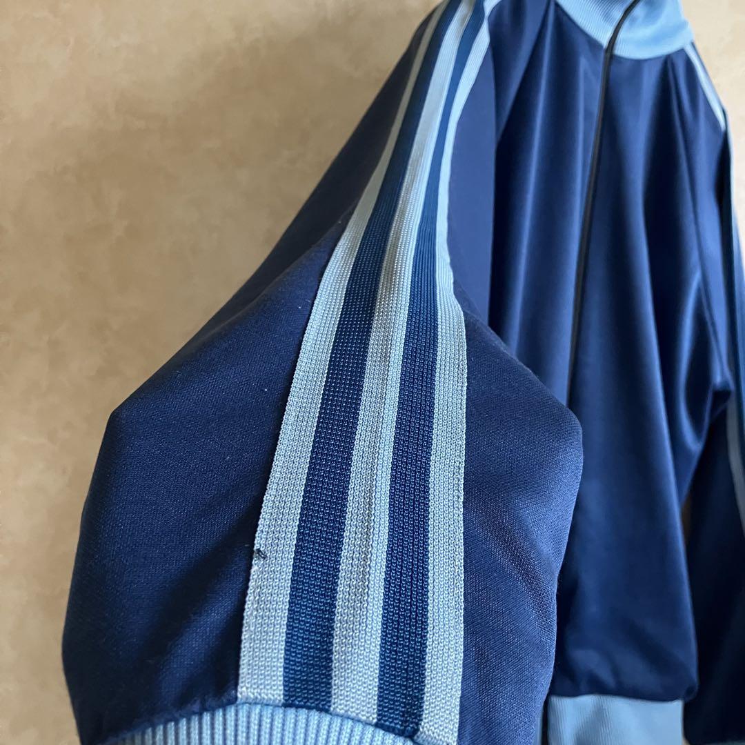 配色◎ 希少80's アディダス刺繍ロゴトラックジャケット 青 L