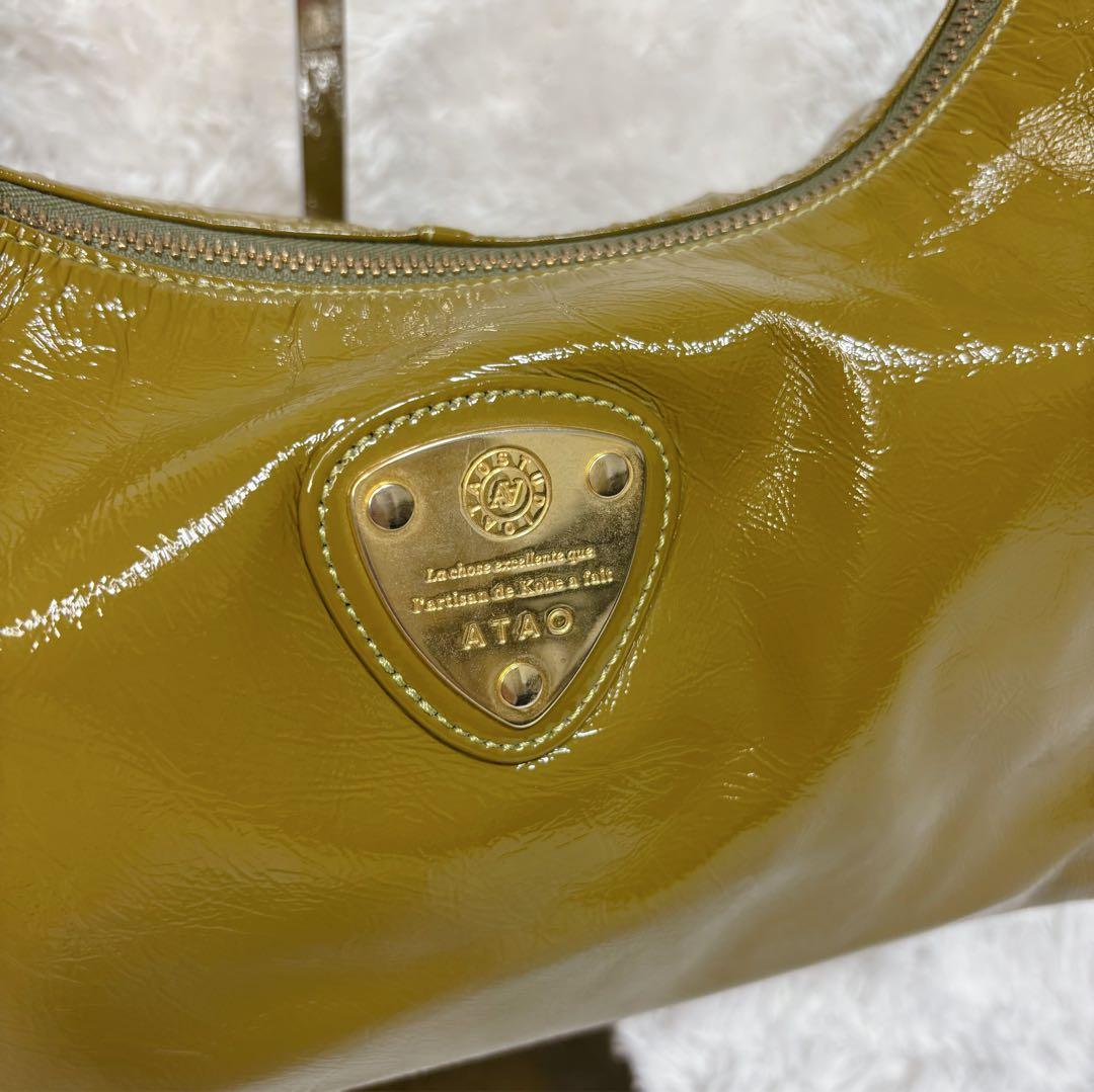 希少 ATAO ミント エナメルレザー 2way ショルダーバッグ オリーブ