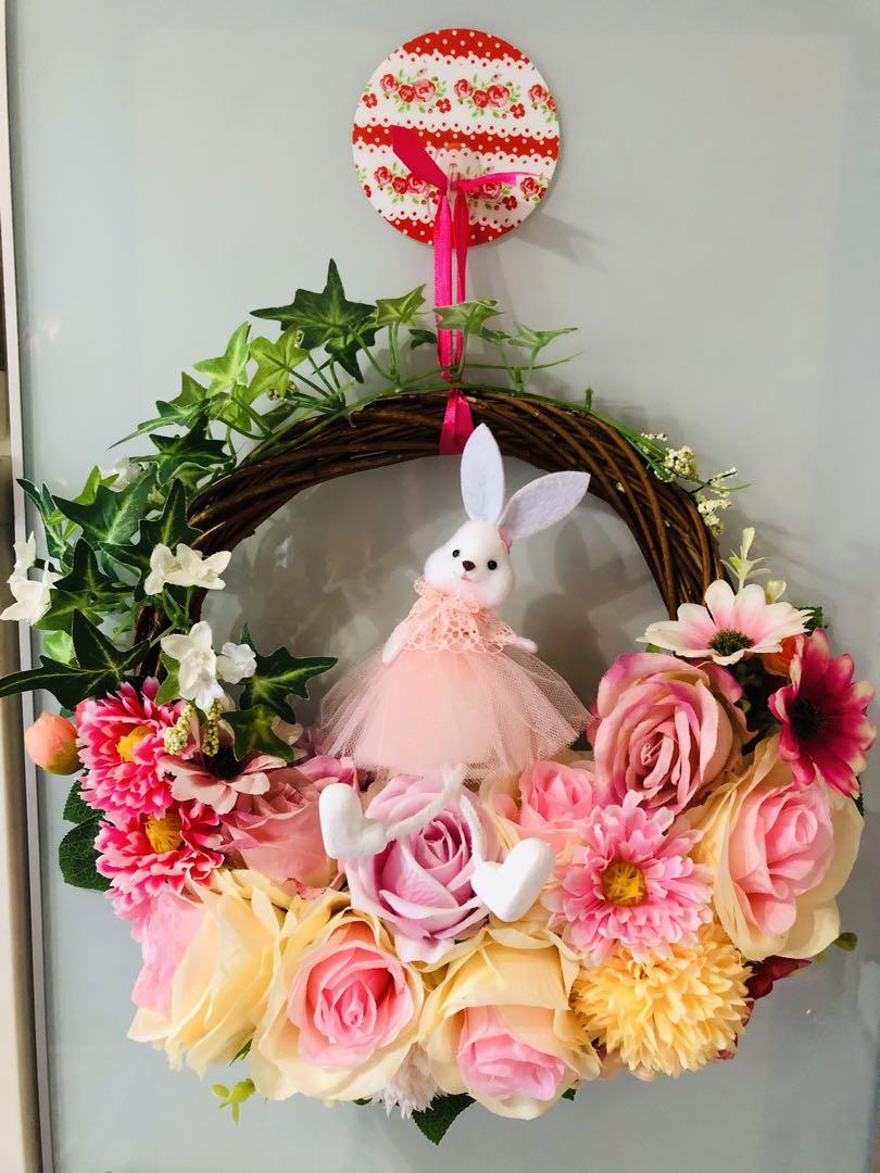 みーちゃん様  フラワーリース゜.*❁４点おまとめ⸜❤︎⸝‍ フラワーリース☆イースター☆桃色ウサギちゃん - メルカリ