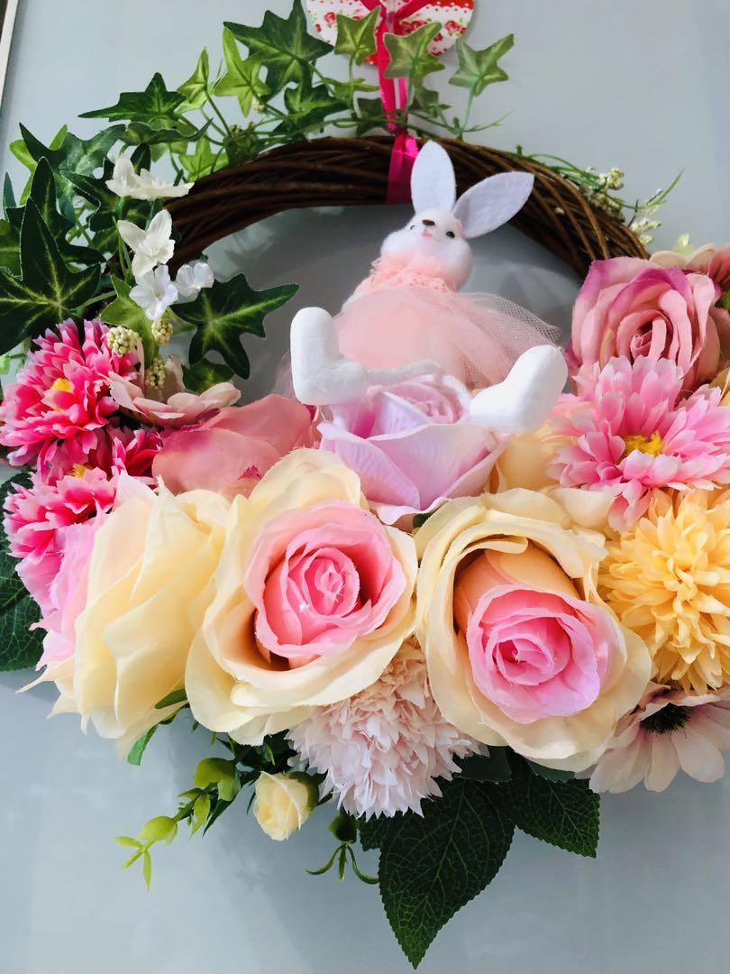 みーちゃん様  フラワーリース゜.*❁４点おまとめ⸜❤︎⸝‍ フラワーリース☆イースター☆桃色ウサギちゃん - メルカリ