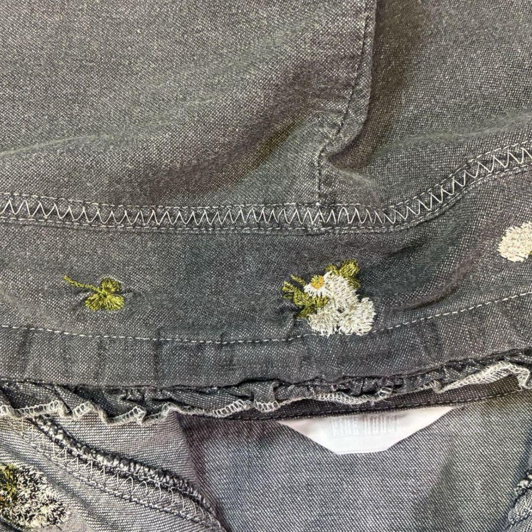レア ピンクハウス デニムブラウス フード付き 刺繍 花 フリル
