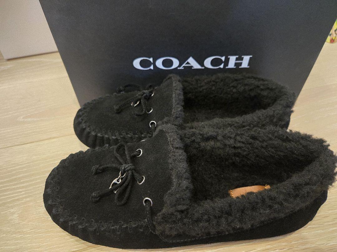 COACH 黒 スエード ファー ローファー