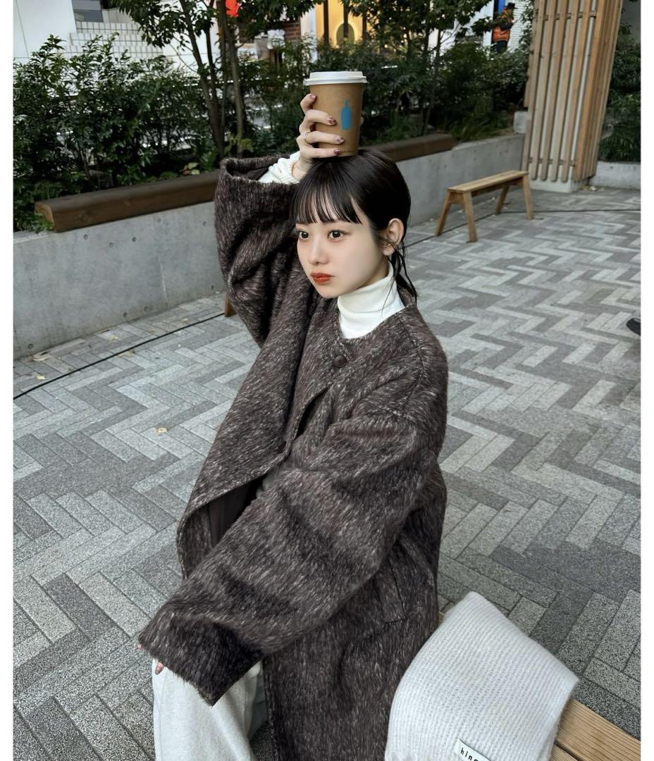 【未使用に近い】ノーカラーシャギーロングコート