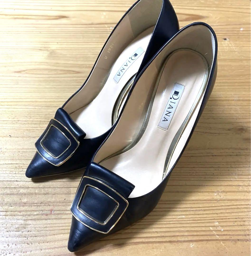 ダイアナ パンプス バックル金具 ブラック レザー 24 ダイアナ パンプス バックル金具 ブラック レザー 24