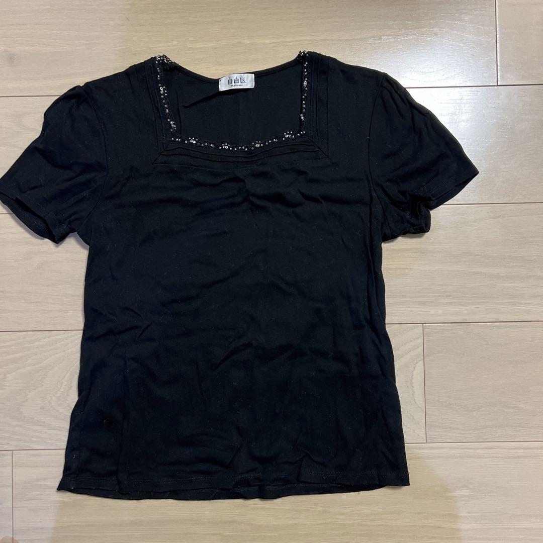 信頼も高い 自由区】 Tシャツ カットソー トップス レディース ビジュー カットソー(半袖+袖なし)