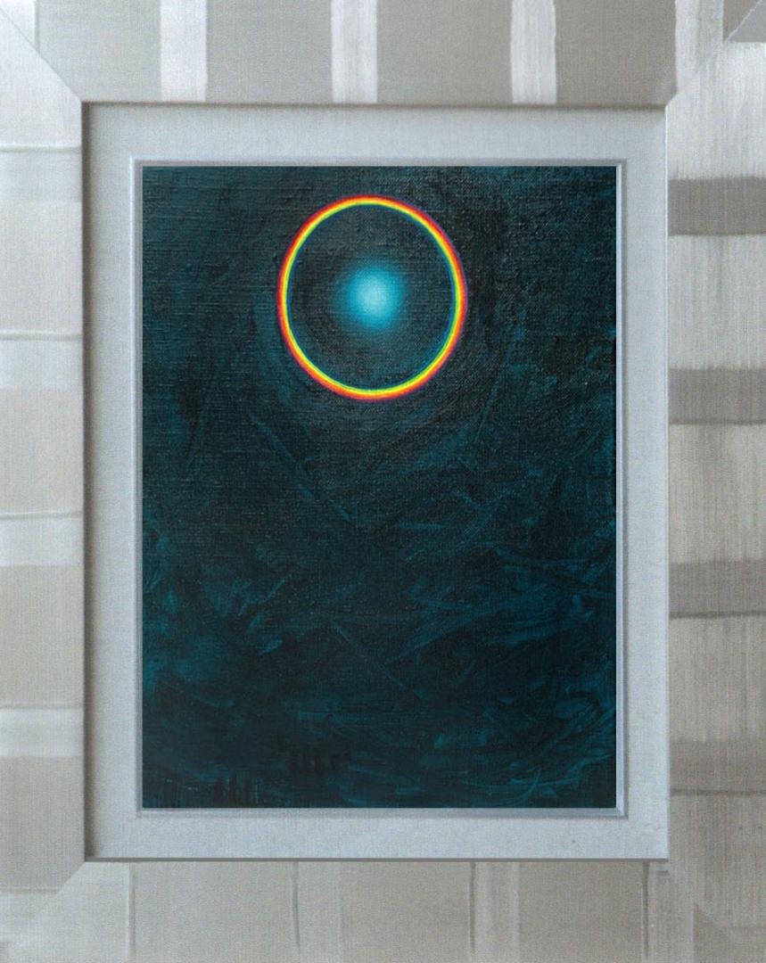 メルカリ絵画　絵 額付( 青緑＋金色の枠 )油絵F3-GB62023祈り希望奇跡
