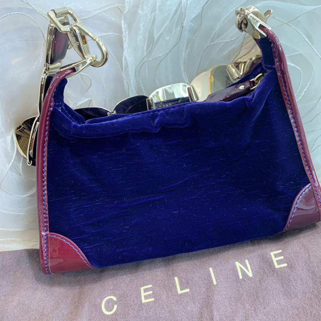 ☆超美品☆CELINE ベロア パテントレザー ショルダーバッグ パープル系