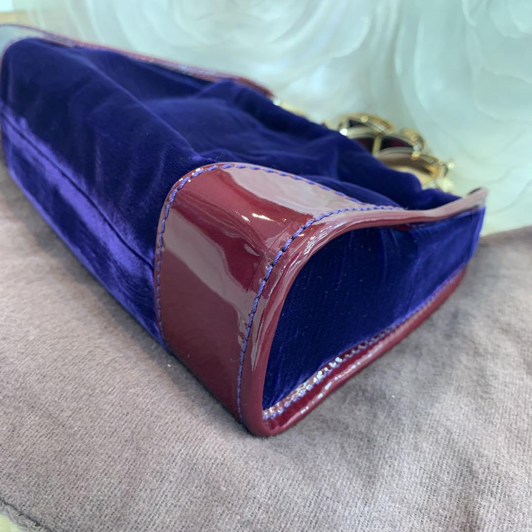 ☆超美品☆CELINE ベロア パテントレザー ショルダーバッグ パープル系