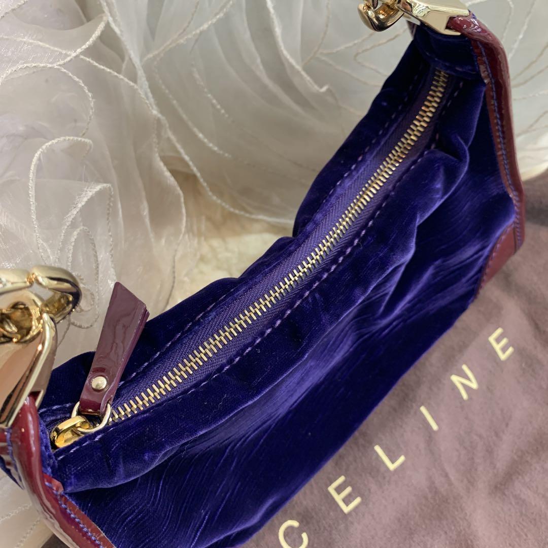 ☆超美品☆CELINE ベロア パテントレザー ショルダーバッグ パープル系