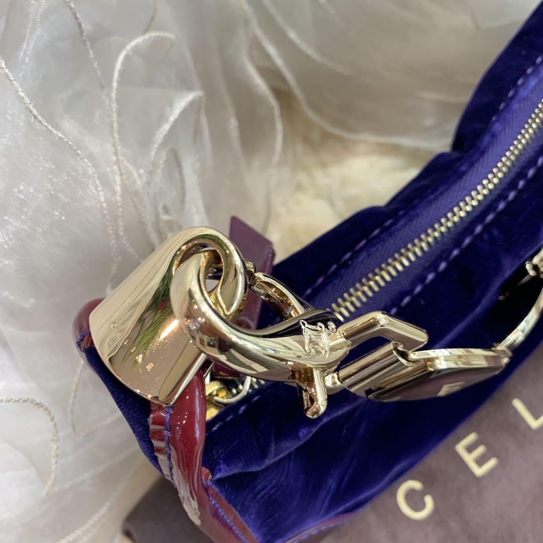 ☆超美品☆CELINE ベロア パテントレザー ショルダーバッグ パープル系