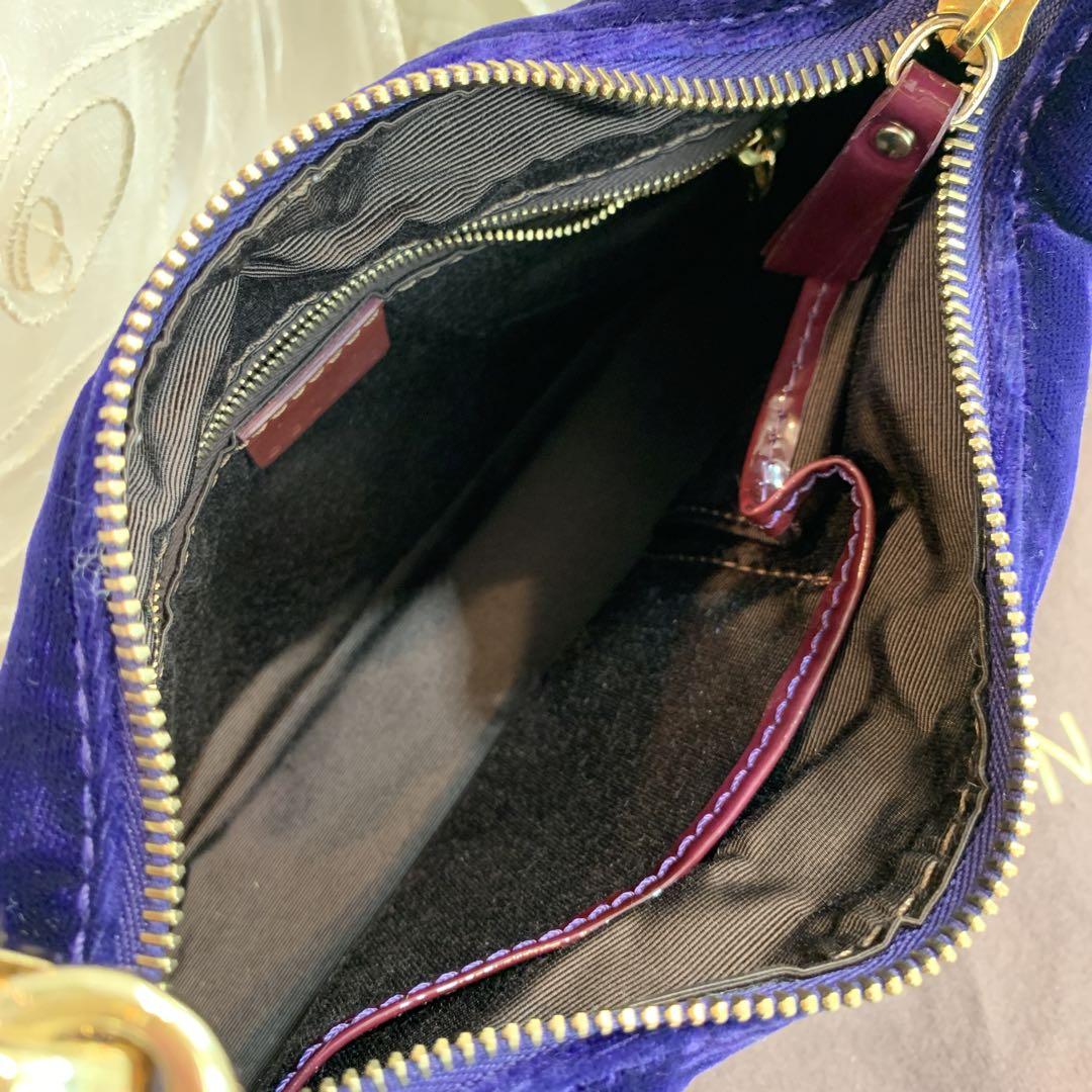 ☆超美品☆CELINE ベロア パテントレザー ショルダーバッグ パープル系
