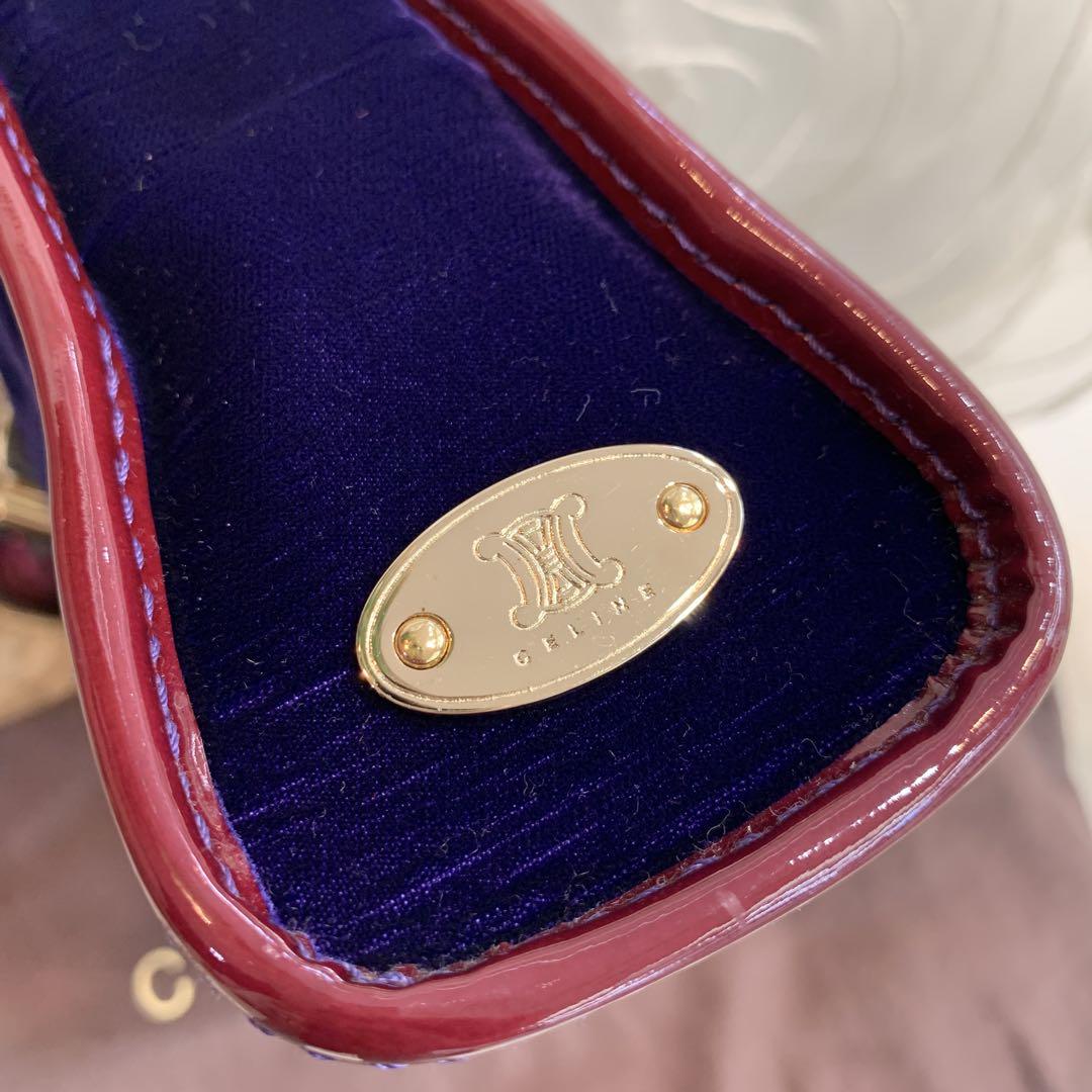 ☆超美品☆CELINE ベロア パテントレザー ショルダーバッグ パープル系