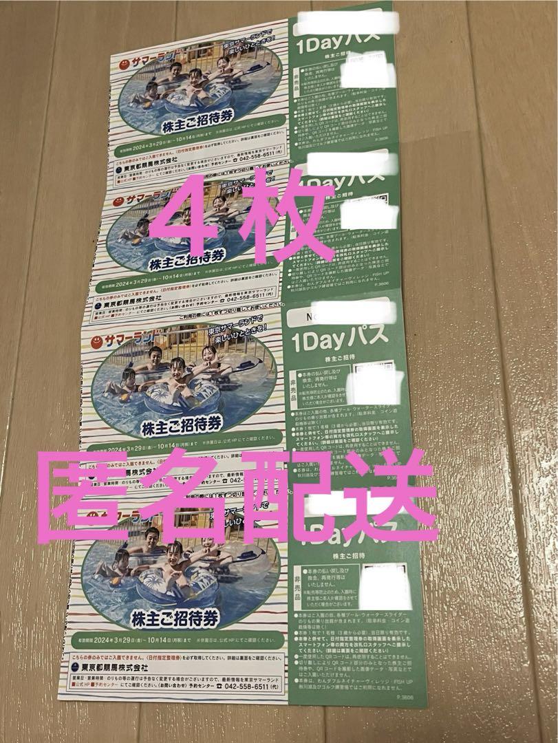 [匿名24時間以内配送] サマーランド 株主優待券 4枚