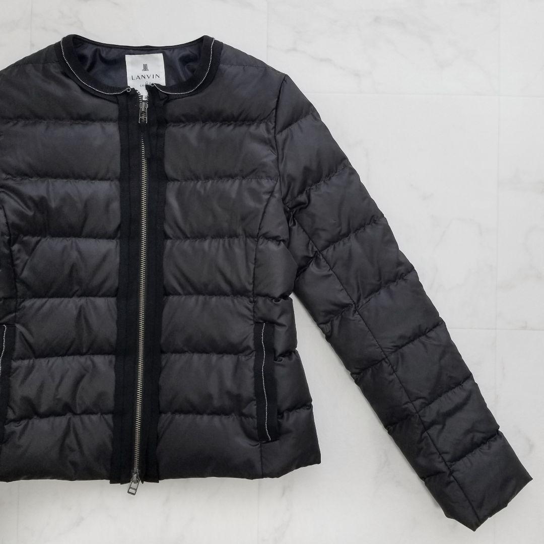 美品 ランバンオンブルー ショート ノーカラー ダウンジャケット 36 黒