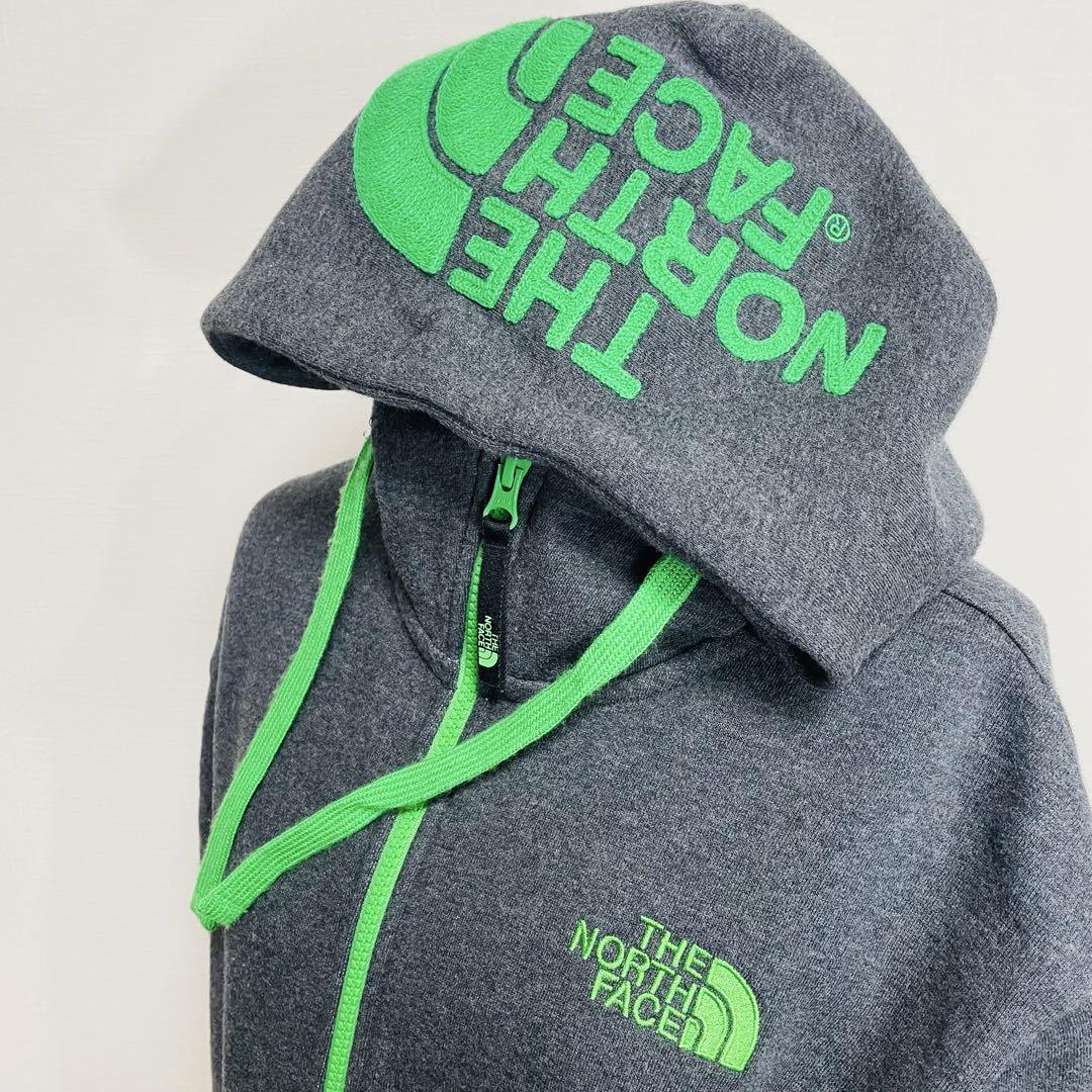 THE NORTH FACE ジップパーカー◎デカロゴ グレー×グリーン色 希少
