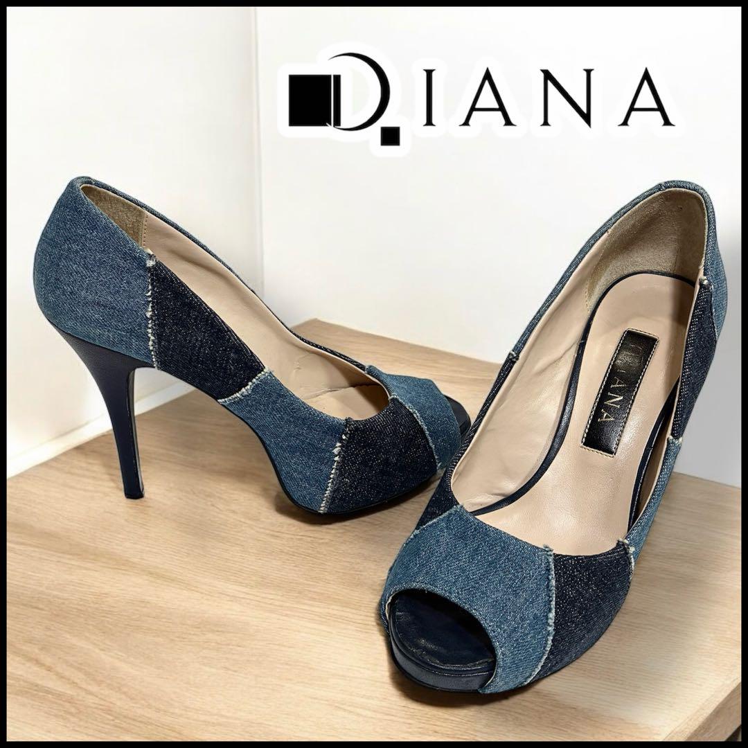 DIANA ダイアナ パッチワークデニム素材 オープントゥハイヒール