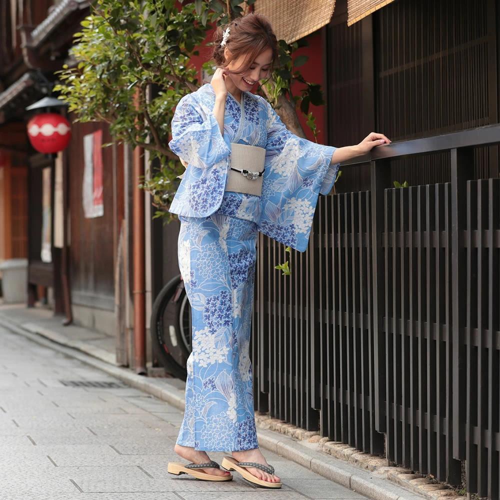 専用 雪輪 紫陽花 綿絽 フリーサイズ レディース NTjZs-m70509763660 帯とセット 浴衣 青 水色 即納セール