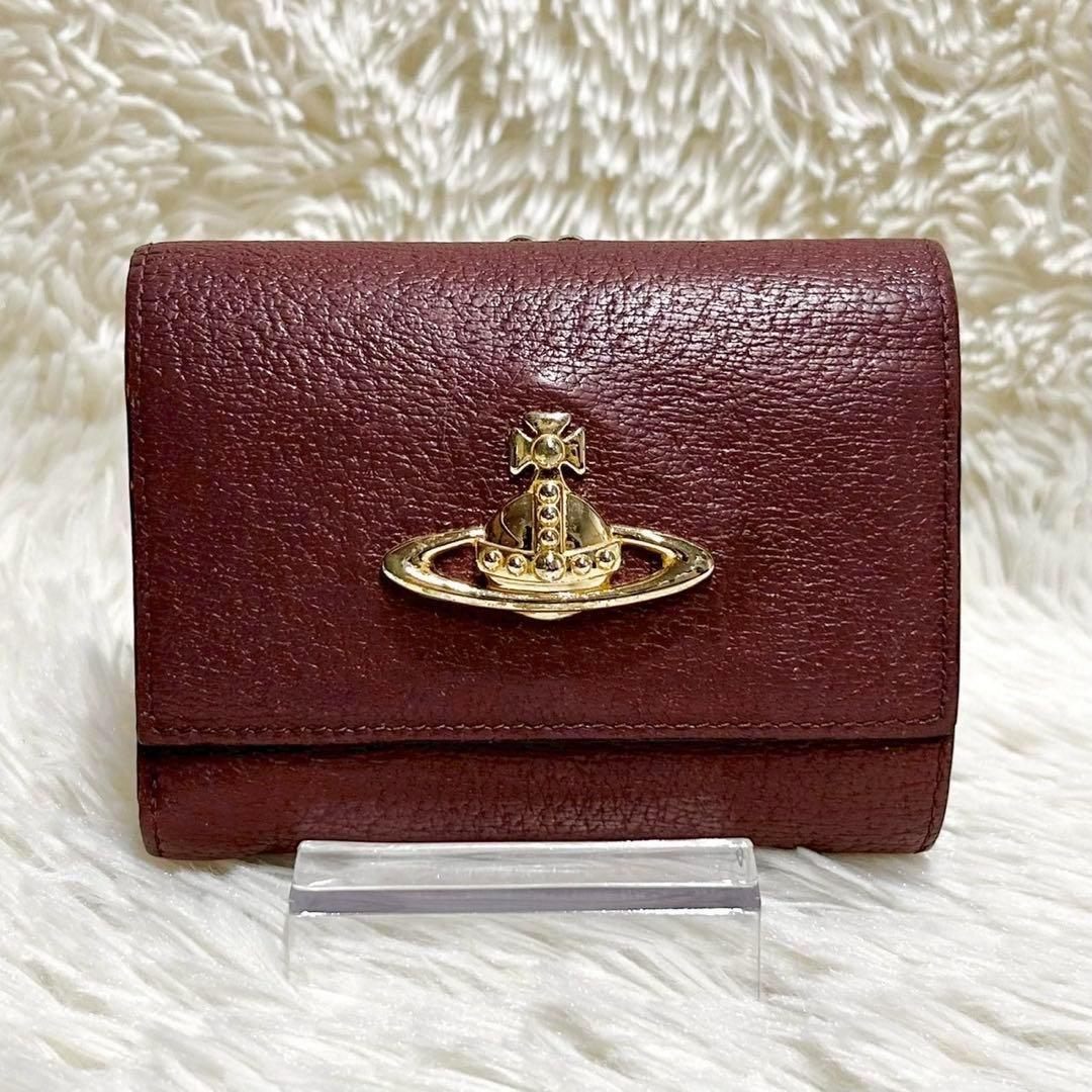 美品　ヴィヴィアン がま口　三つ折り財布　金オーブ　エグゼクティブ　ボルドー　赤