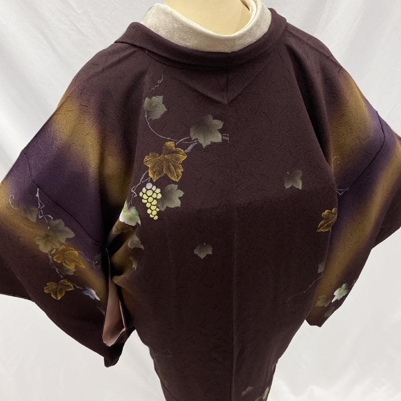 509mc17●友禅作家 中川嘉教 ちぎり和紙友禅 長羽織 山葡萄文様●しつけ付