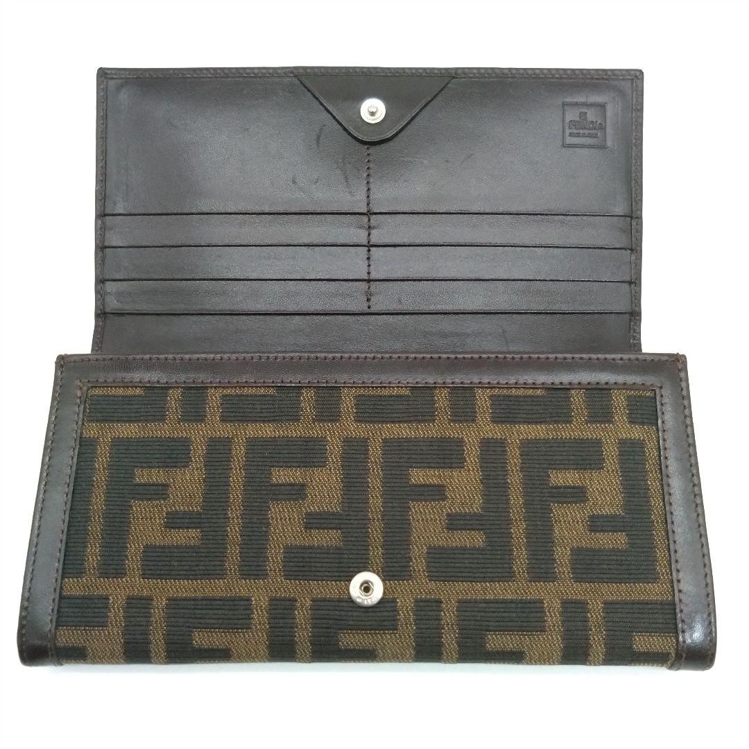 【極美品】FENDI フェンディ 長財布 ズッカ柄 ロゴ キャンバス×レザー