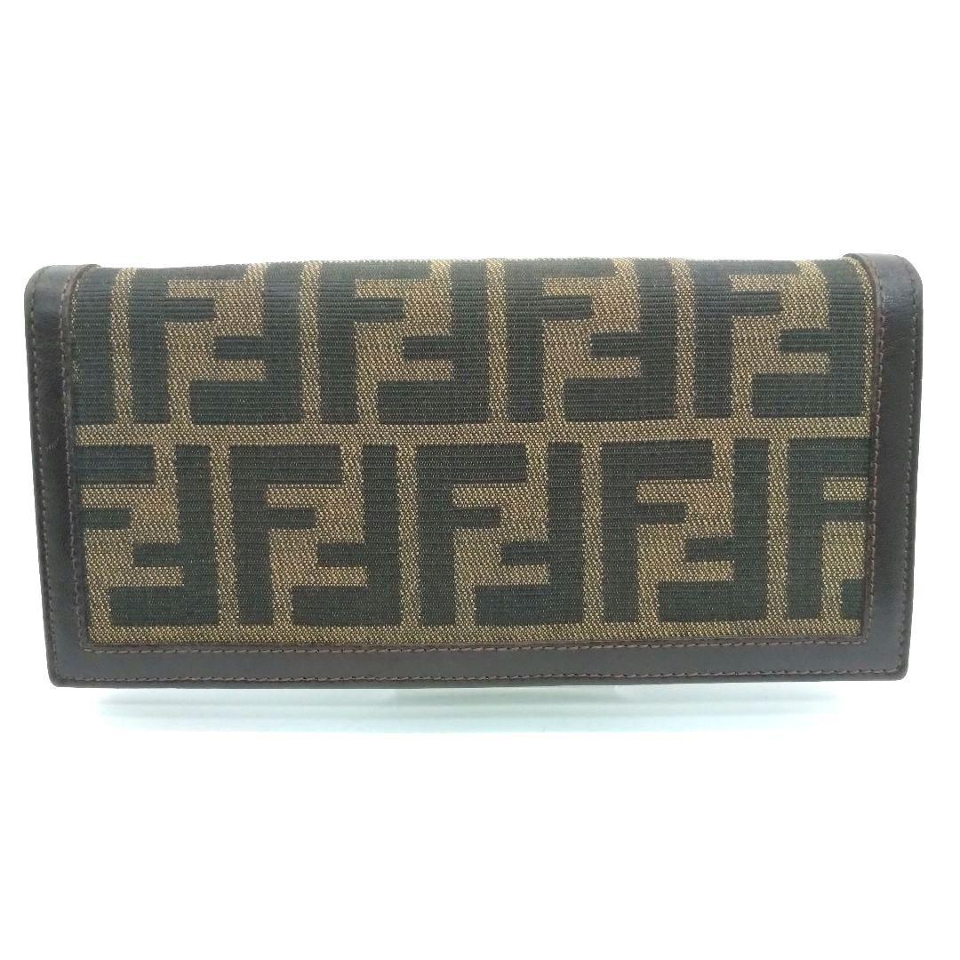 【極美品】FENDI フェンディ 長財布 ズッカ柄 ロゴ キャンバス×レザー