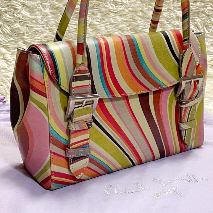 【美品】ポールスミス ハンドバッグ マルチカラー マーブル レザー フラップ 【美品】ポールスミス ハンドバッグ マルチカラー マーブル レザー フラップ