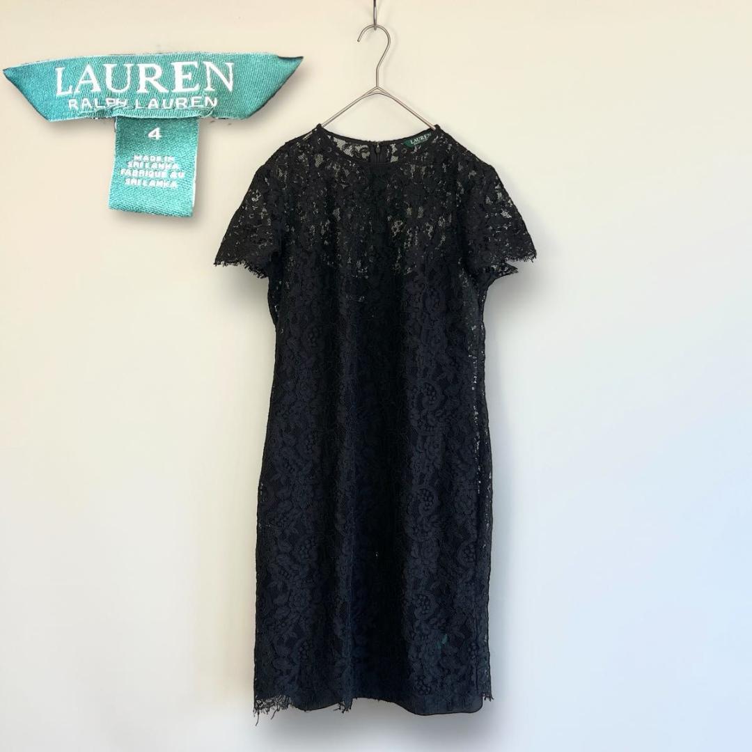 美品 ラルフ　RALPH LAUREN レース ワンピース ブラック 半袖 4