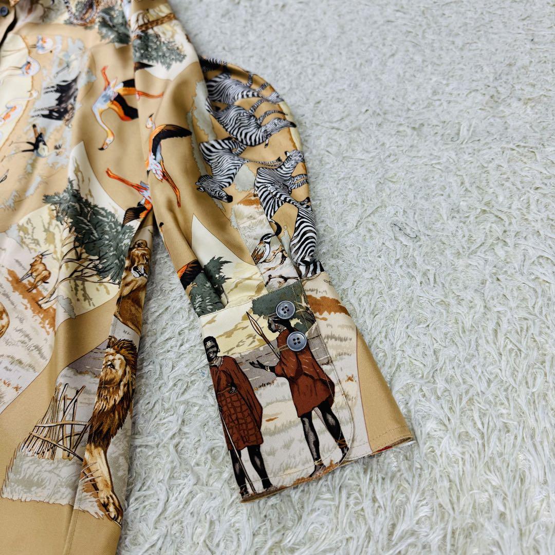 極美品✨希少✨エルメス オールド 長袖シャツ シルク100% アニマル スカーフ