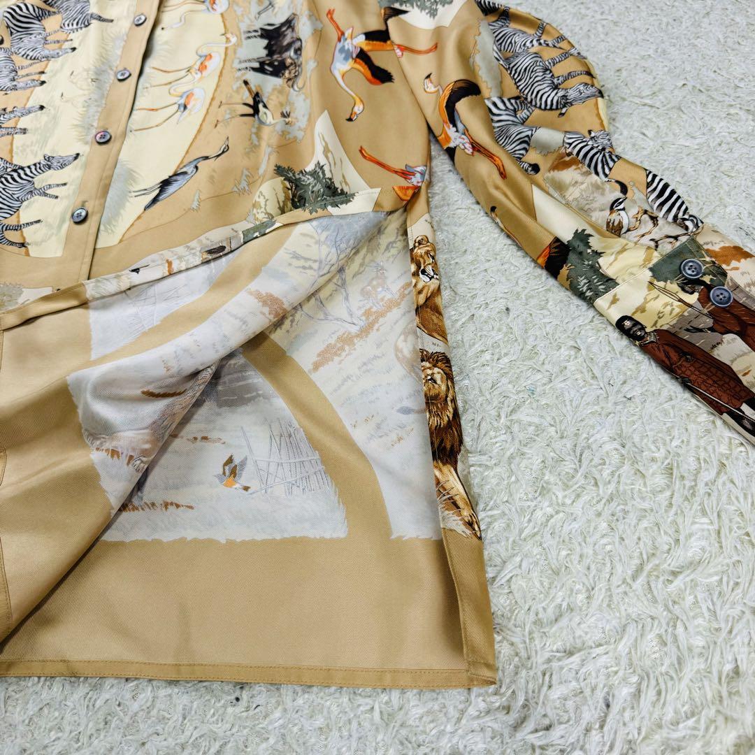 極美品✨希少✨エルメス オールド 長袖シャツ シルク100% アニマル スカーフ