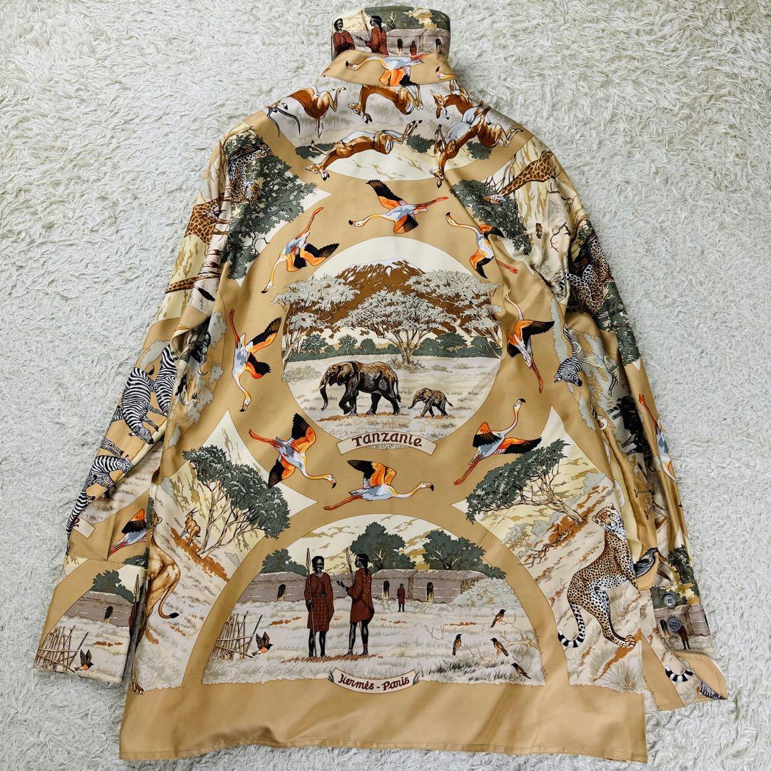 極美品✨希少✨エルメス オールド 長袖シャツ シルク100% アニマル スカーフ