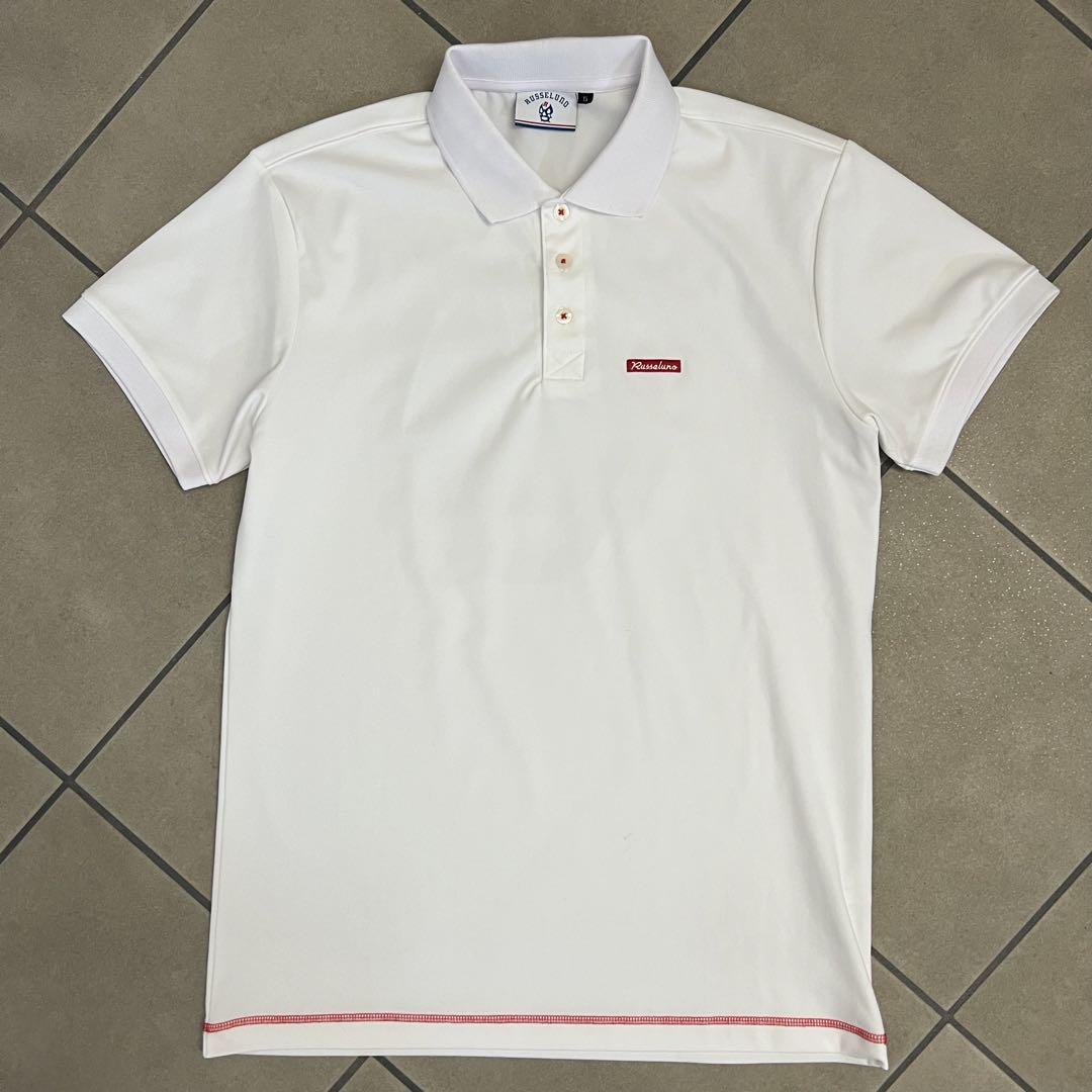 美品　ラッセルノ　ポロシャツ　6 XLサイズ　メンズ　RUSSELNO ルチャ Russeluno 【超美品】ラッセルノ 半袖ポロシャツ 白×黒 音符総柄