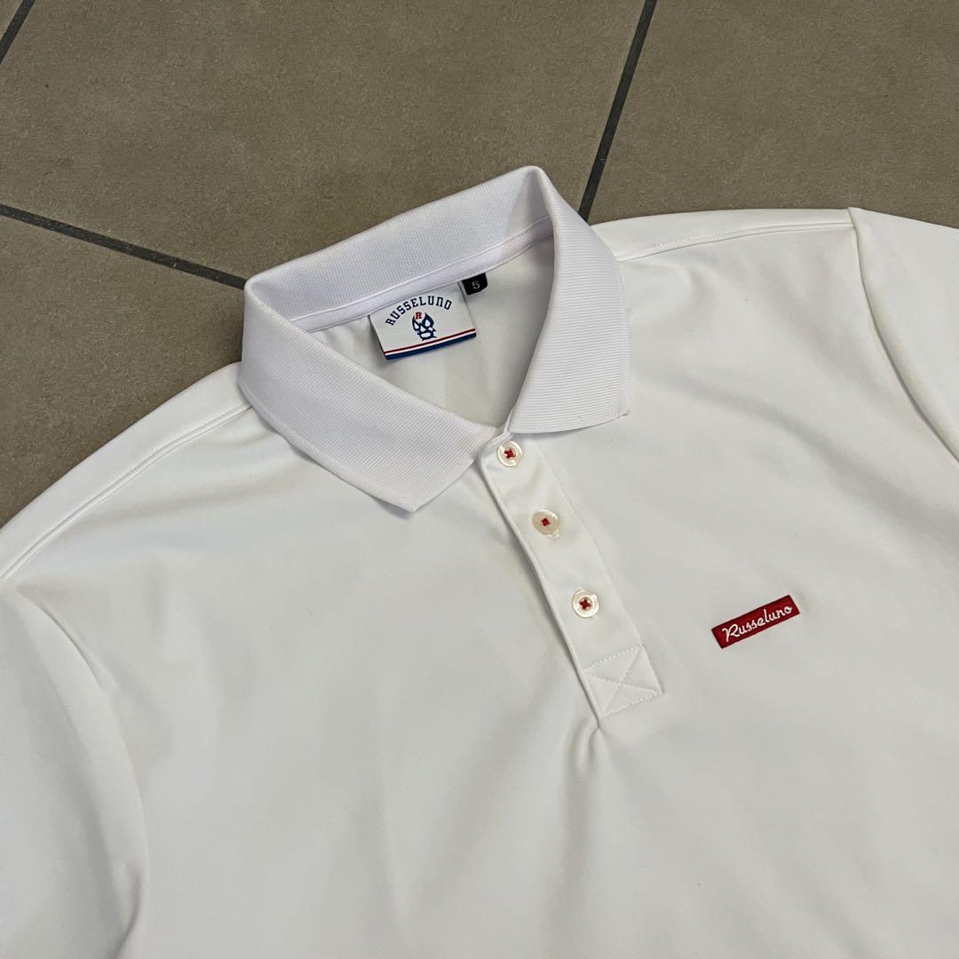 美品　ラッセルノ　ポロシャツ　6 XLサイズ　メンズ　RUSSELNO ルチャ Russeluno 【超美品】ラッセルノ 半袖ポロシャツ 白×黒 音符総柄