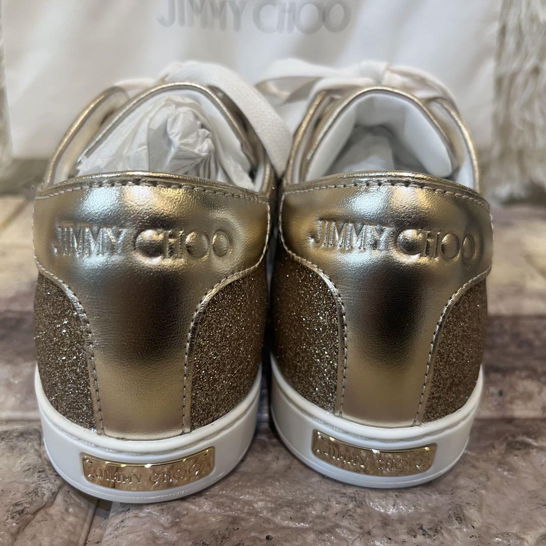 新品】JIMMY CHOO ゴールドグリッターローカットスニーカー 23cm