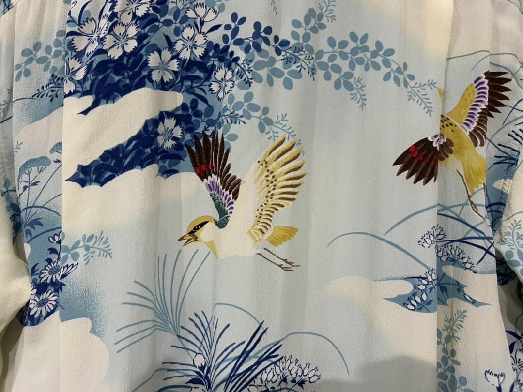 ＊東洋 SUN SURF Hawaiian レーヨン 鳥 花 アロハシャツ S