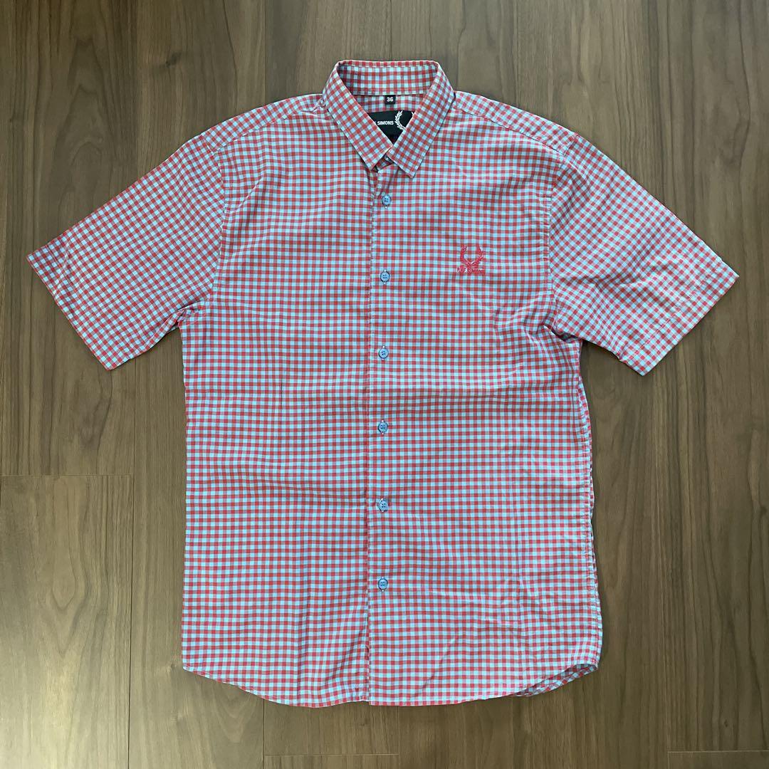Raf Simons 半袖シャツ 36サイズ 赤と水色チェック