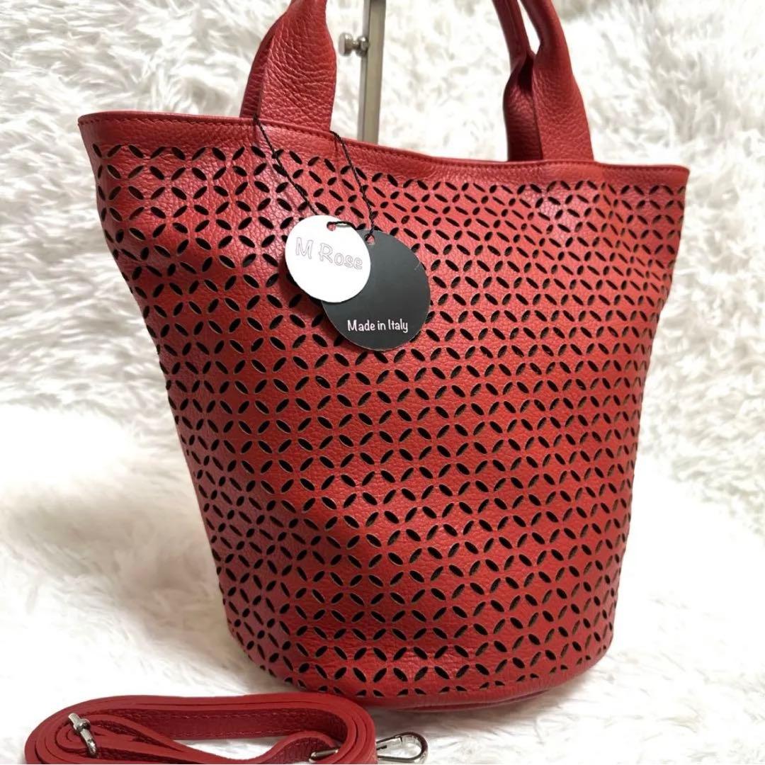 新品未使用 M Rose エンメローズ 本革レザーカット2way イタリア製 赤 新品未使用 M Rose エンメローズ 本革レザーカット2way イタリア製 赤