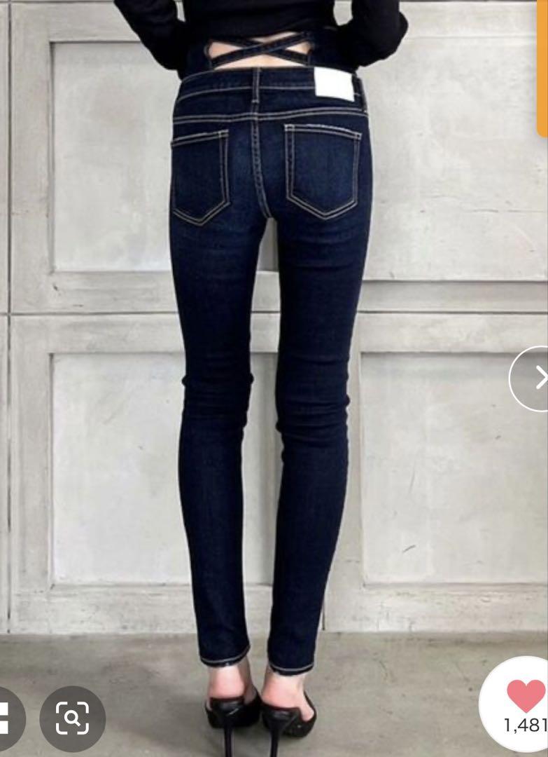 ハイウエスト　クロススキニーデニムパンツ
