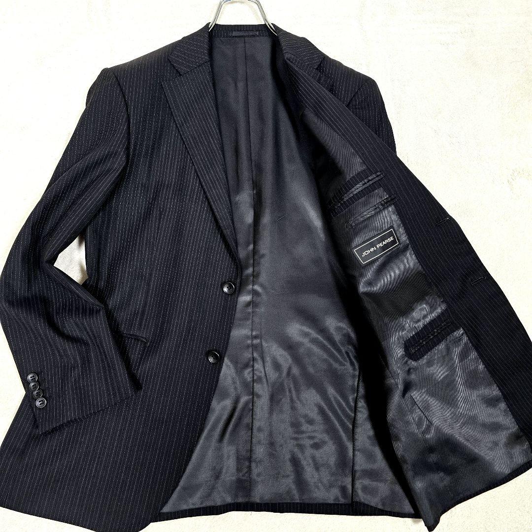 極美品 ジョンピアース SUPER120S スーツセットアップ ストライプ XL