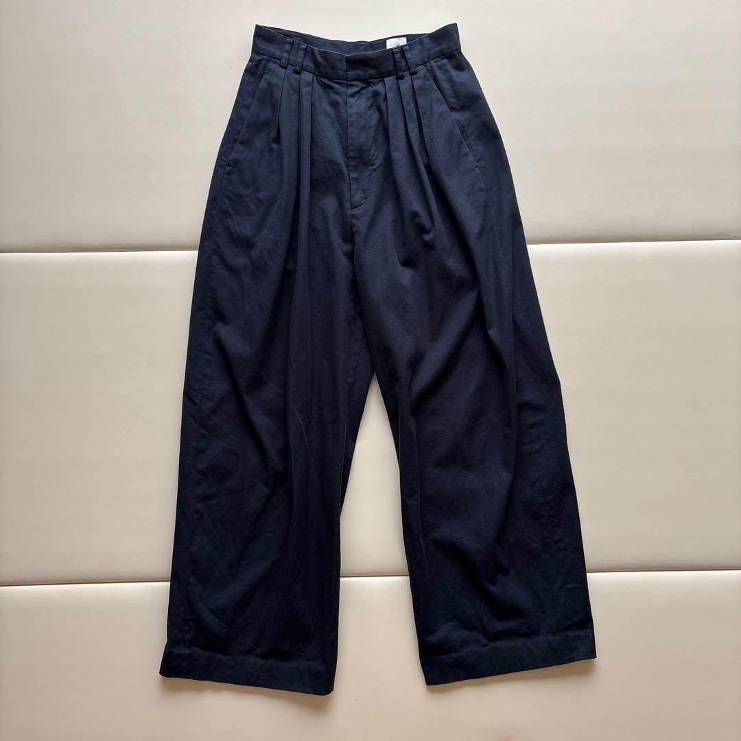 roku ネイビー ワイドパンツ タックパンツ プリーツ