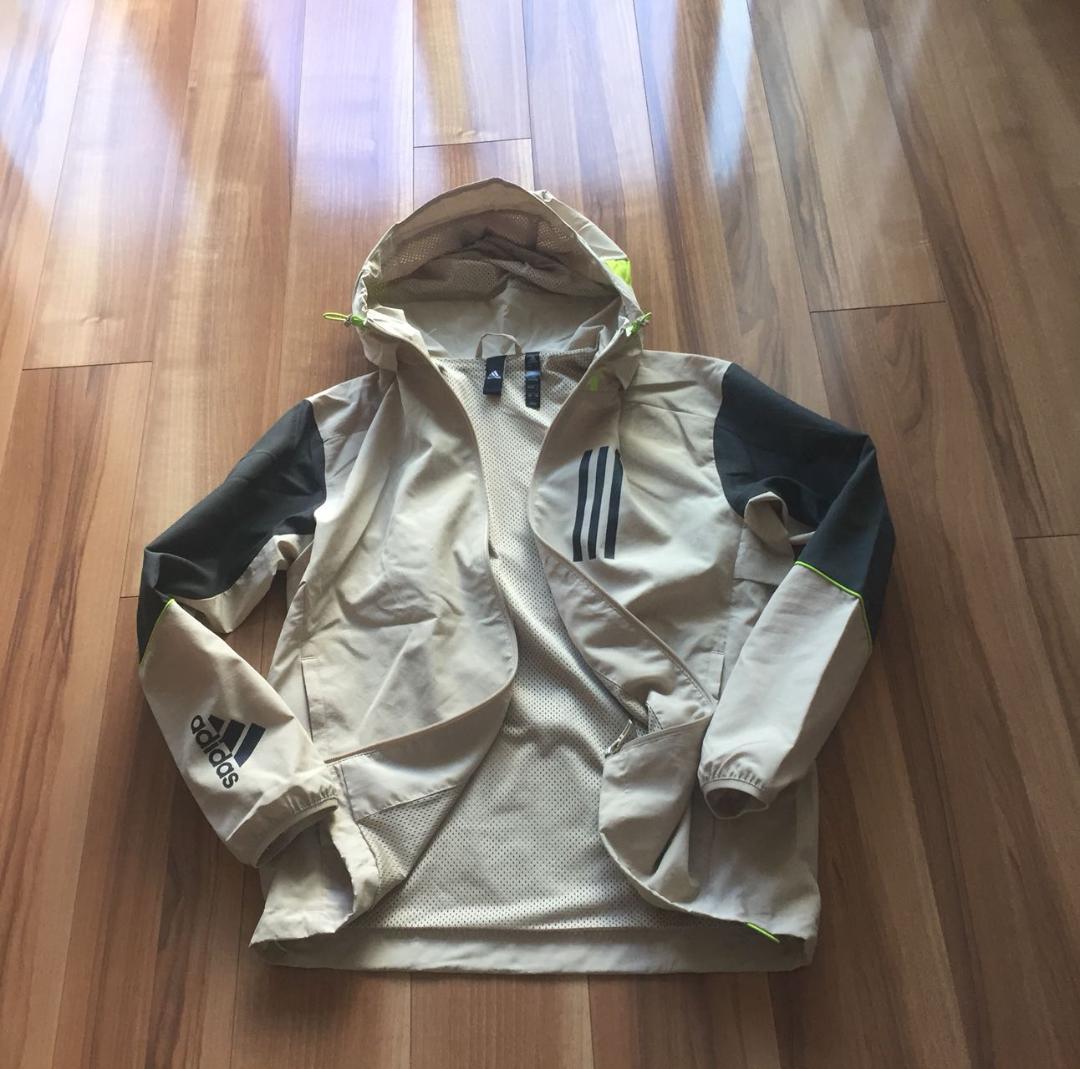 美品 adidas アディダス・ジップウインドブレーカー・M・三本線ロゴ・軽量