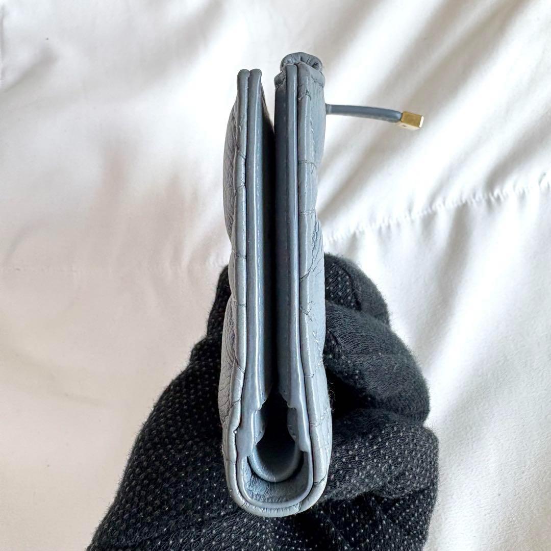 極美品/現行✨ディオール 折り財布 CDロゴ カナージュ グレーブルー レザー