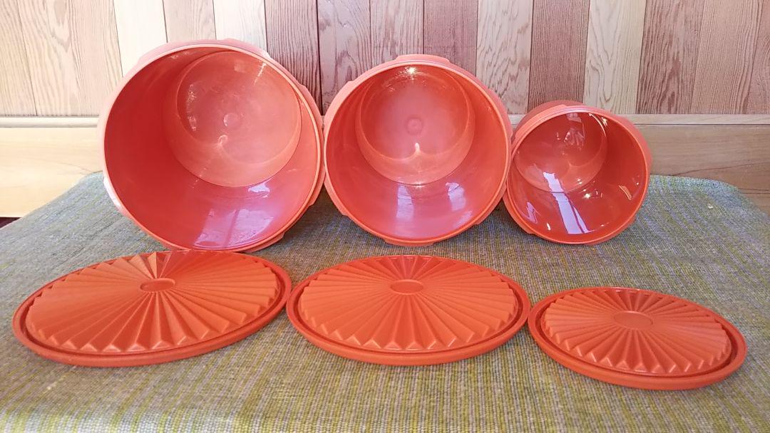 タッパーウェア　デコレーター　3点セット　レトロ　Tupperware オレンジ タッパーウェア☆3点セット （昭和レトロ Tupperware
