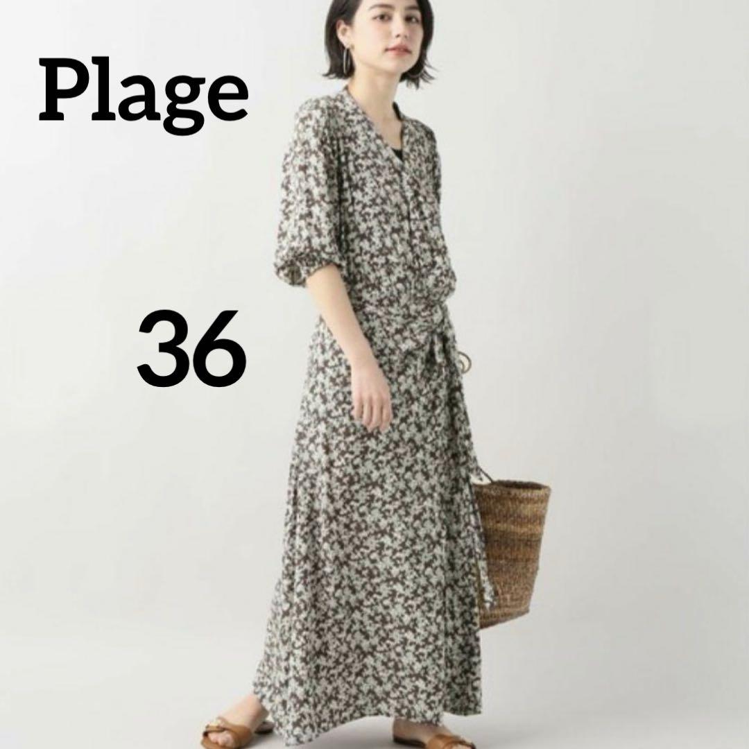 plage olive wrap ドレス　花柄カシュクール七分袖マキシワンピース