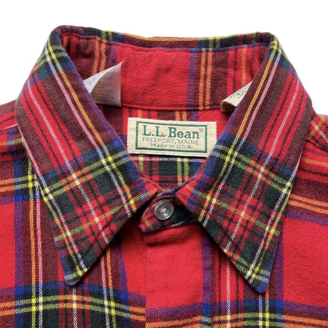 90年代　USA製　エルエルビーンボタンダウンシャツ　ネルシャツ　レッド系