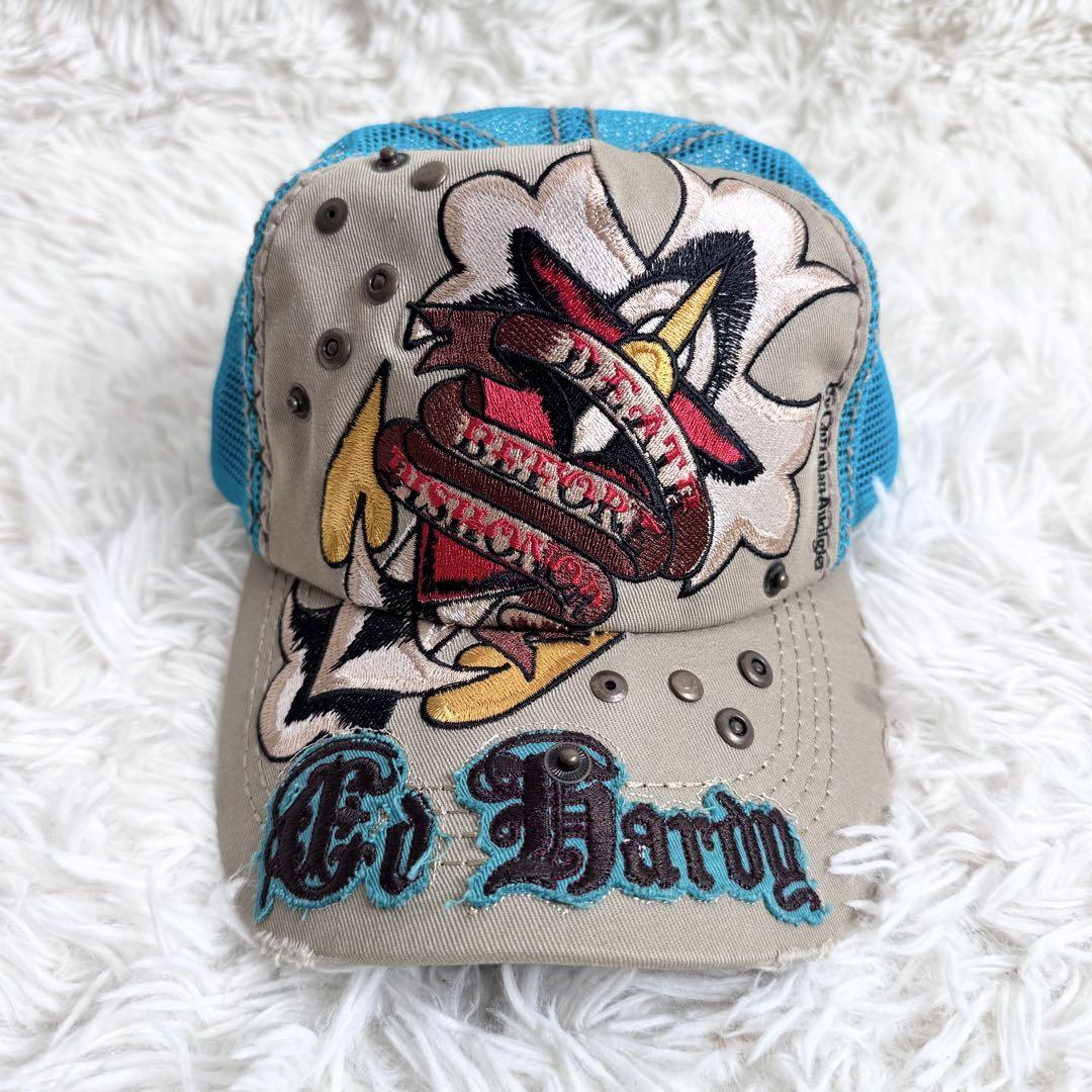 Ed Hardy エドハーディー メッシュキャップ スタッズ ワッペン
