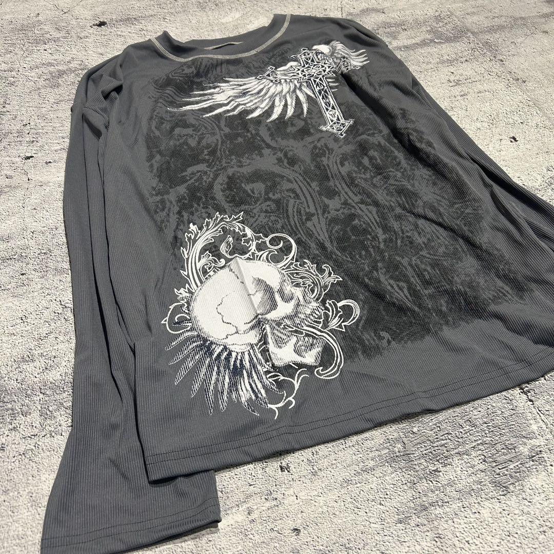 00s- Grunge Skull Cross Long T-shirt Y2K - メルカリ