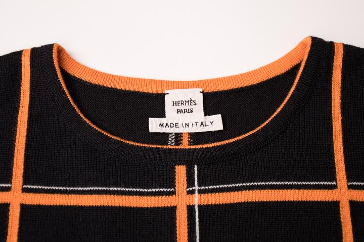 大学 兄弟割引 HERMES 格子柄 トップス 黒 オレンジ エルメス トップス