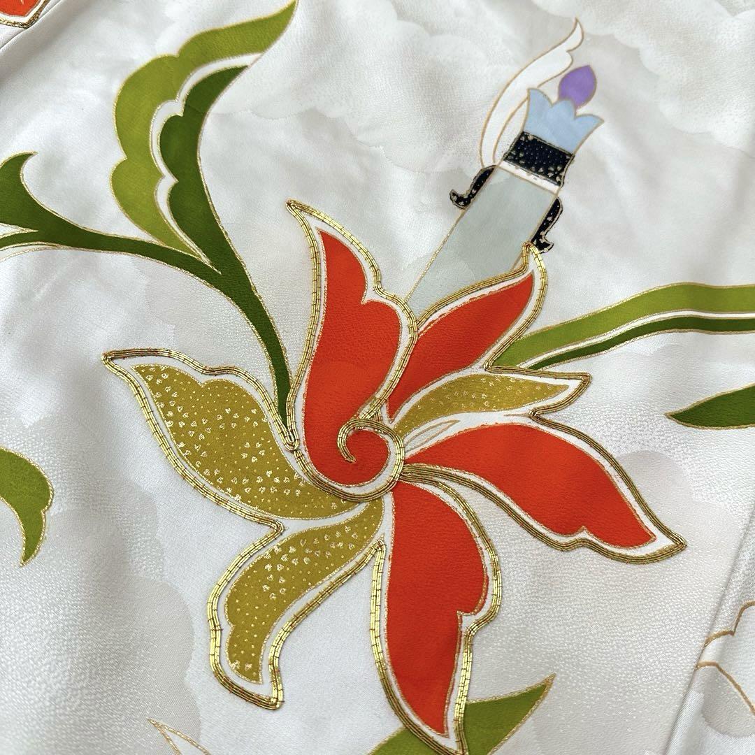 振袖 金駒刺繍 大胆な大柄花模様 着物 正絹 袷 広衿 RK-4237